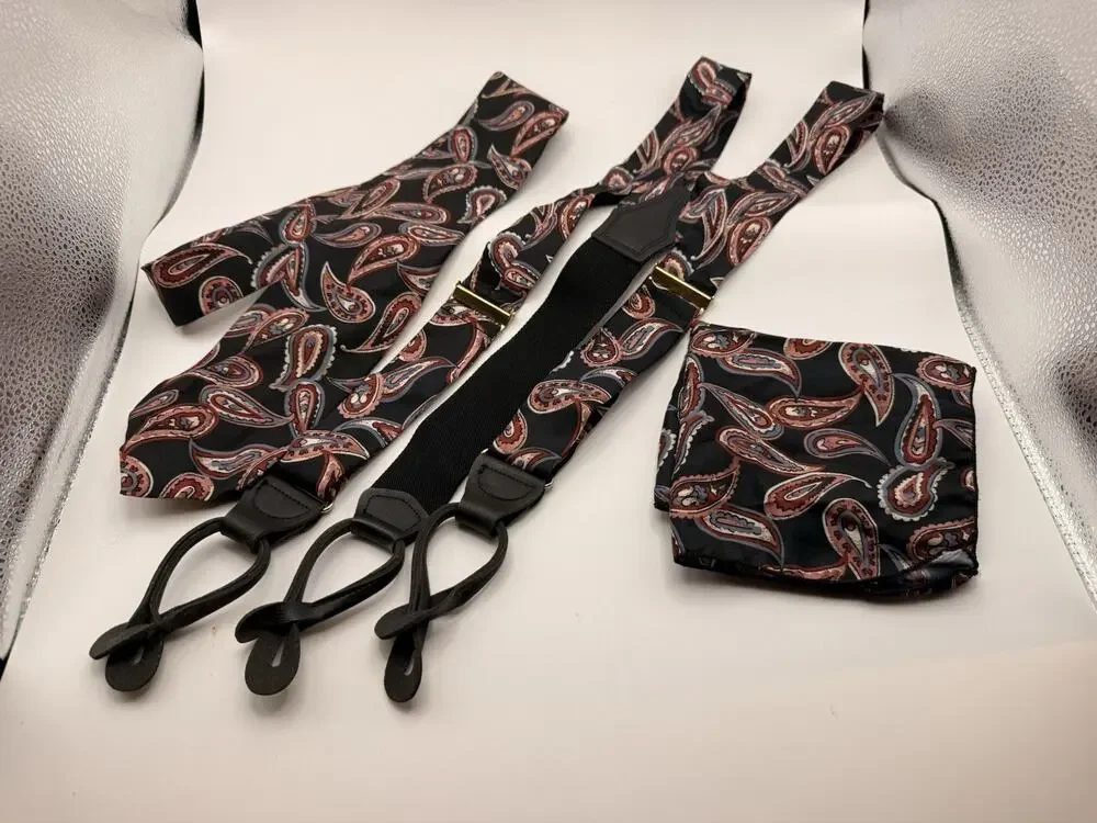 Giovanni Sciarpa Burgundy Tie, Adjustable Suspenders, & Handkerchief Set #14R
